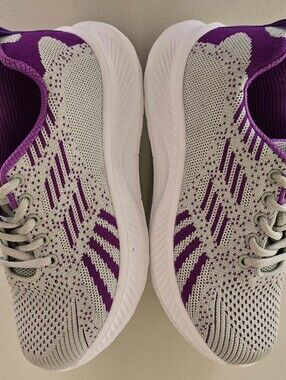 size 7 = 38  Knit Low Top Lace Up Athletic Sneakers Gray/Purple  Activewear